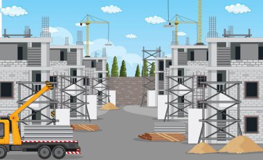 İnşaat alanı illüstrasyonunun karikatür sahnesi