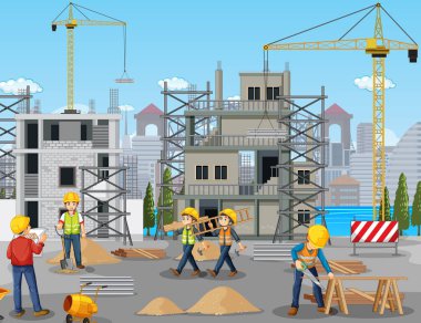 İnşaat alanı illüstrasyon sahnesi