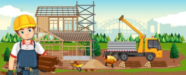 İnşaat alanı illüstrasyonunun karikatür sahnesi