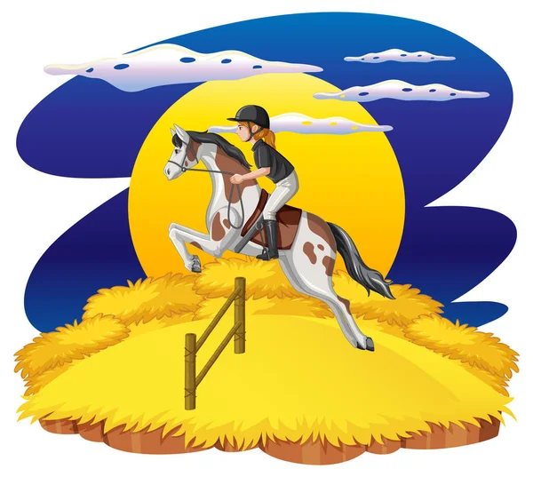 Een Meisje Rijden Een Paard Natuurlijke Scène Illustratie — Stockvector
