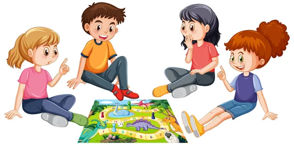 Gyerekek Játszanak Társasjáték Fehér Háttér Illusztráció — Stock Vector