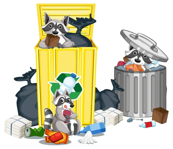 Kirli Poşetler Plastik Resimlerle Dolu Bir Çöp Kutusu — Stok Vektör