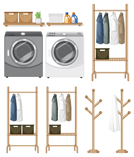 Çamaşır Odası Nesneleri Illüstrasyon Ayarladı — Stok Vektör