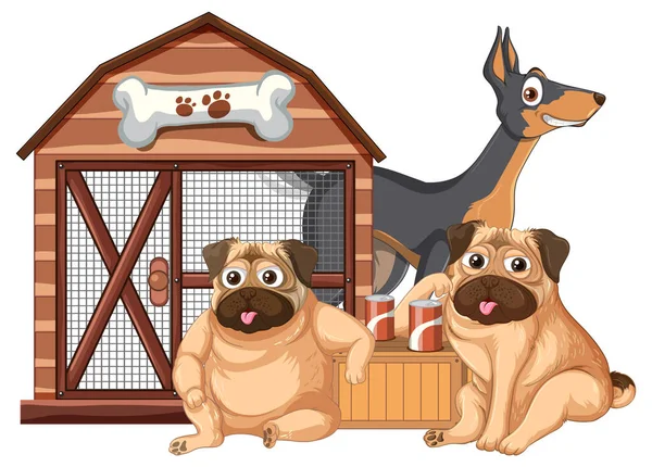 Gruppo Cani Domestici Cartone Animato Illustrazione — Vettoriale Stock