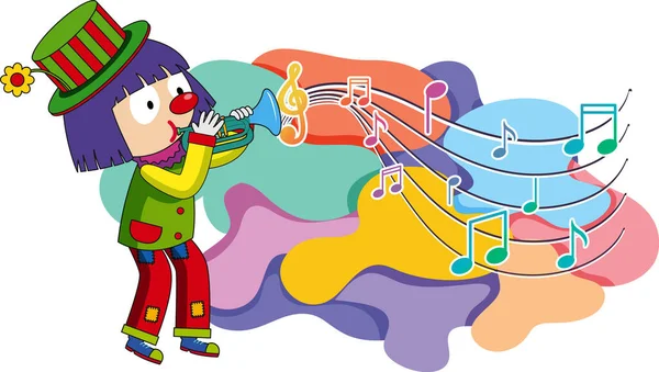 Клоун Дме Трубу Музичними Нотами Білому Тлі Ілюстрації — стоковий вектор