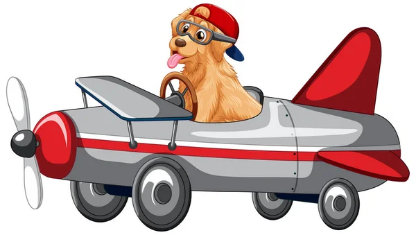 Avión Conducción Perros Sobre Fondo Blanco Ilustración — Vector de stock