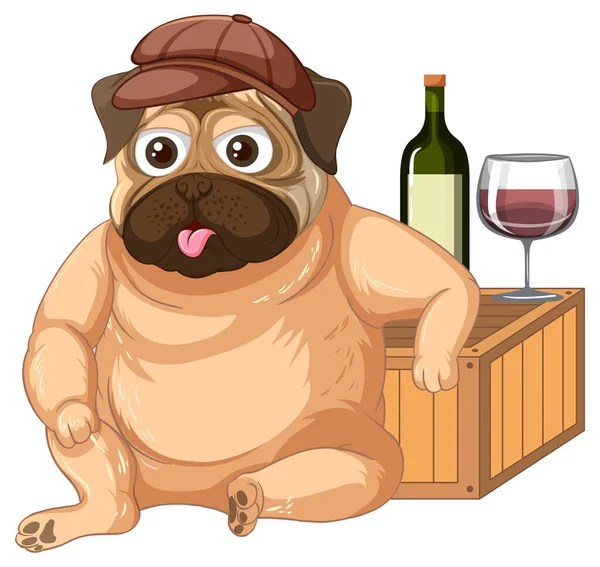 Perrito Con Botella Vino Ilustración Vidrio — Archivo Imágenes Vectoriales