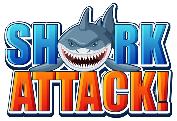Shark Atak Czcionek Logo Kreskówki Agresywny Rekin Ilustracja — Wektor stockowy
