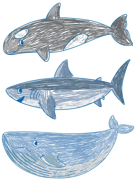 Ένα Χαρτί Σχέδιο Doodle Των Διαφόρων Πλασμάτων Της Θάλασσας Έγχρωμη — Διανυσματικό Αρχείο