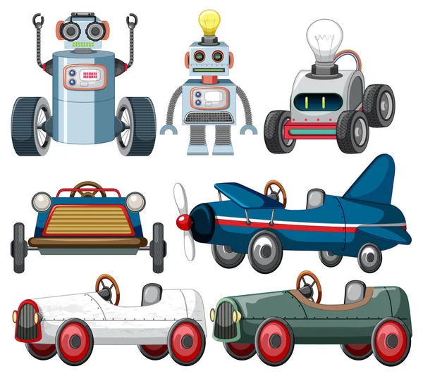Conjunto Diferentes Robôs Vintage Ilustração —  Vetores de Stock