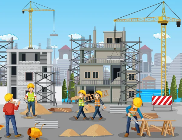 İnşaat alanı illüstrasyon sahnesi