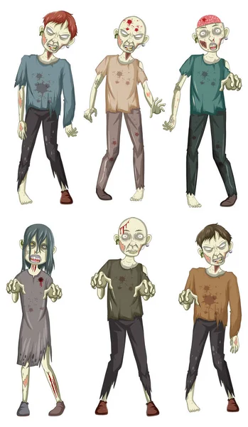 Set Von Halloween Zombie Zeichentrickfiguren Illustration — Stockvektor