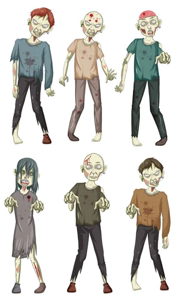 Conjunto Halloween Personagens Desenhos Animados Zumbi Ilustração — Vetor de Stock