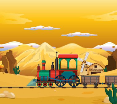 Doğal sahne illüstrasyonlu tren