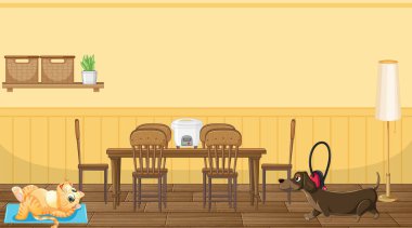 Mutfak resimlerinde farklı evcil hayvanlar var.