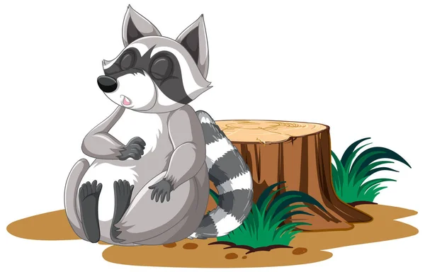 Cute Cartoon Raccoon Sleeping Stump White Background Illustration — Stock Vector