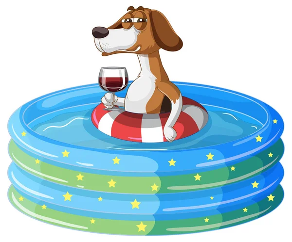 Een Beagle Hond Opblaasbare Zwembad Illustratie — Stockvector