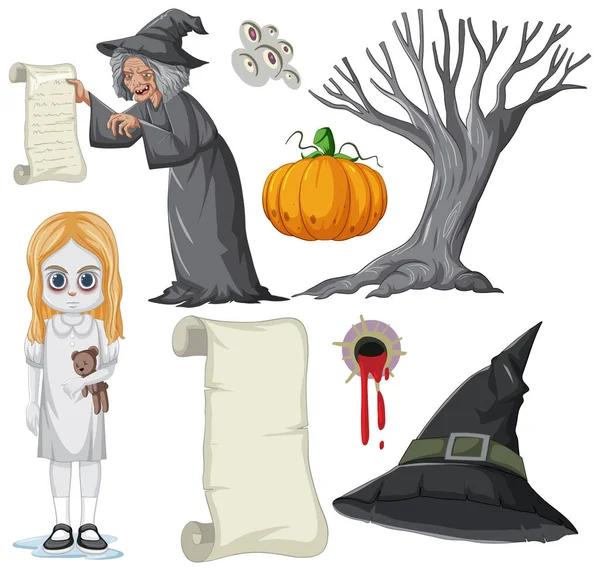 Halloween Motyw Czarownicą Dyni Ilustracji — Wektor stockowy