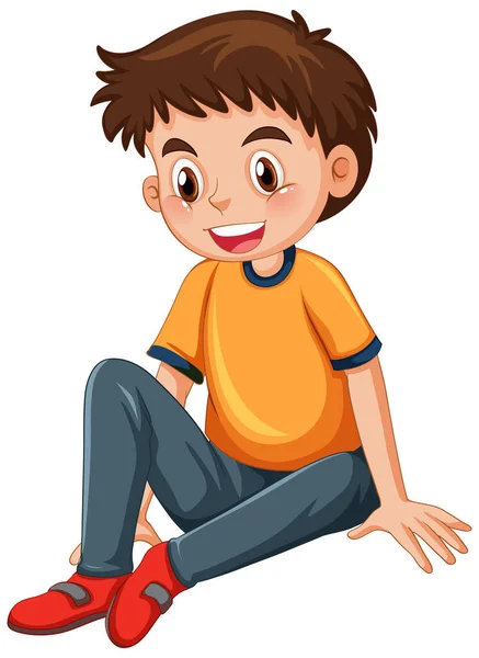 Ένα Χαρούμενο Αγόρι Κάθεται Λευκό Φόντο Εικονογράφηση — Διανυσματικό Αρχείο