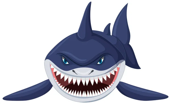 Agresivo Gran Tiburón Blanco Ilustración Dibujos Animados — Vector de stock
