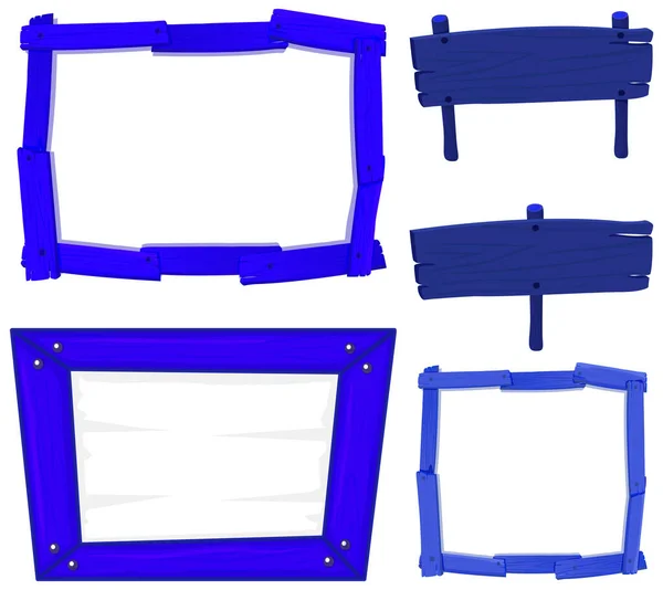 Set Houten Spandoeken Blauwe Kleurenillustratie — Stockvector