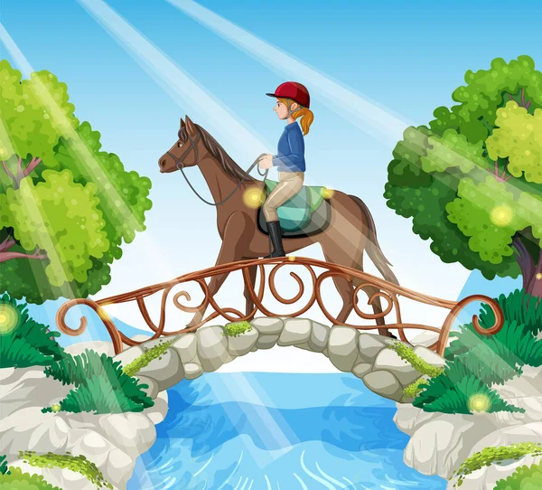 Scene Girl Riding Horse Illustration — Stock Vector