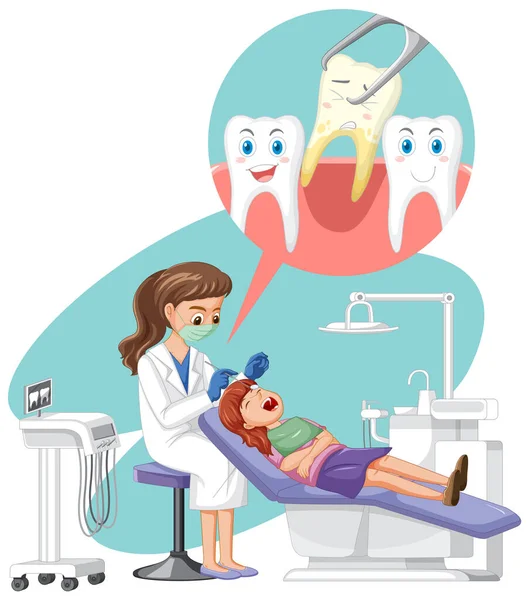 Dentystka Badająca Zęby Pacjenta Białym Tle Ilustracji — Wektor stockowy