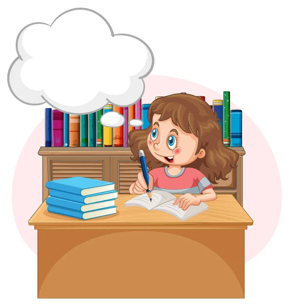 Kid Doing Homework Speech Bubble Library Illustration — Stock Vector