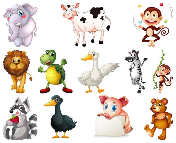 Conjunto Ilustración Personajes Dibujos Animados Animales — Vector de stock