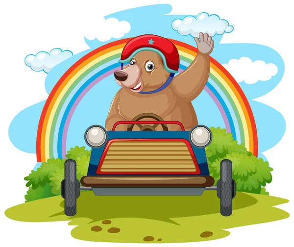 Urso Pardo Dirigindo Uma Ilustração Carro Brinquedo —  Vetores de Stock