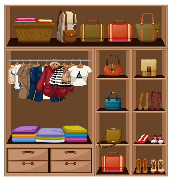 Many Clothes Bags Closet Illustration — Stock Vector