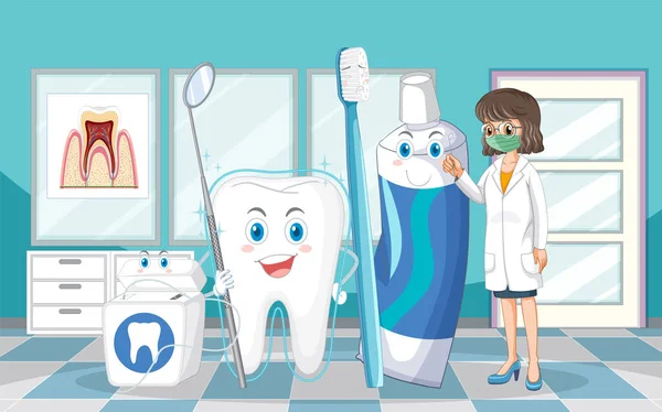 Dentista Equipo Limpieza Dental Ilustración Clínica — Archivo Imágenes Vectoriales