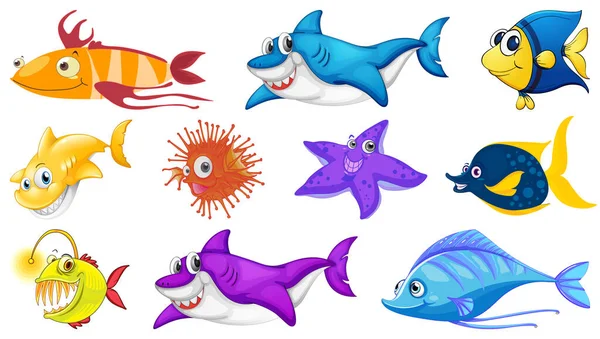 Zeedieren Cartoon Collectie Illustratie — Stockvector