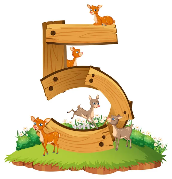 Cinco Cervos Ligados Número Cinco Ilustração —  Vetores de Stock