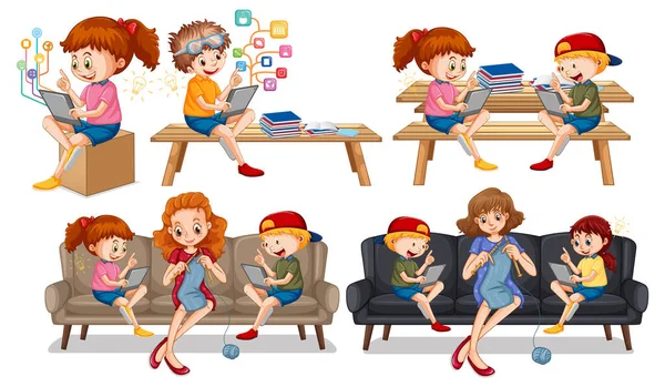 Set Children Doing Different Activities Illustration — Stock Vector