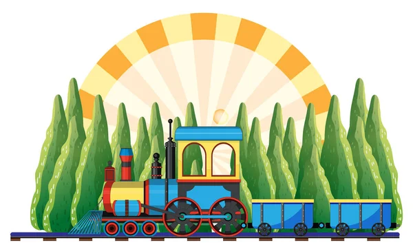 Tren Con Ilustración Escena Natural — Vector de stock