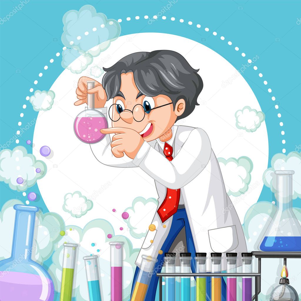 A scientist experiment in the lab on template illustration