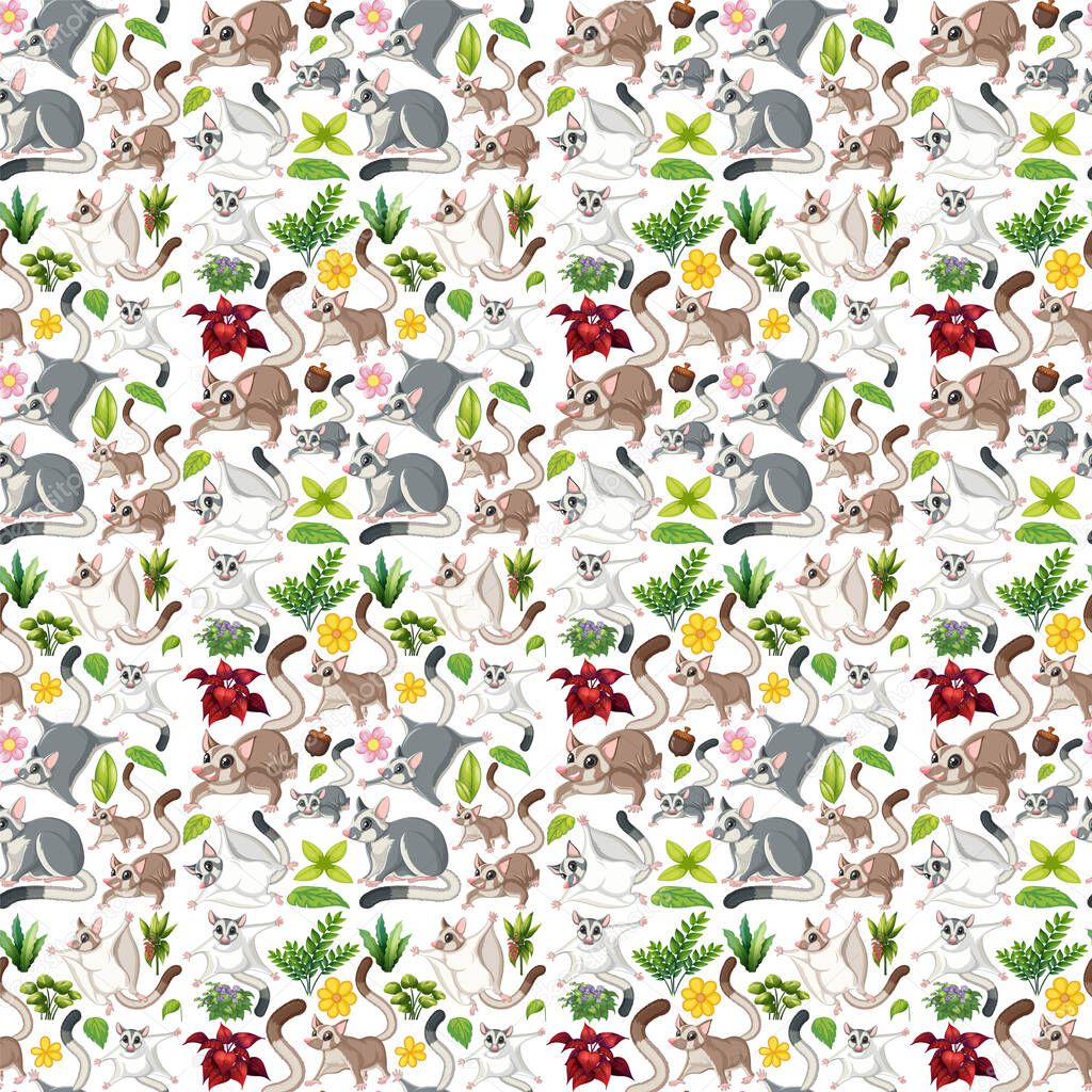 Seamless background with sugar gliders illustration