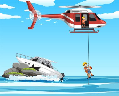 Karikatür tarzı resimde Firerman 'ın kurtarıldığı okyanus sahnesi