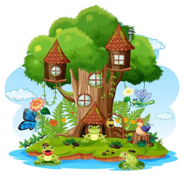 Çizgi film böceği ve böcek orman illüstrasyonunda