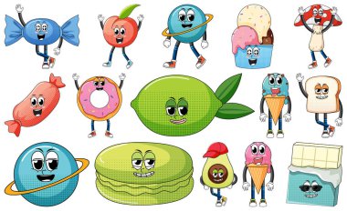 Beyaz arkaplanda klasik yemek karikatürü olan yüz ifadesi.