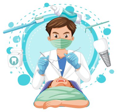 Diş hekimi hasta diş örneklerini inceliyor.