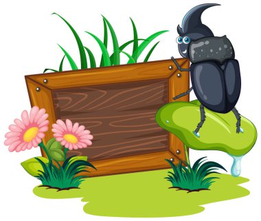 Beyaz arkaplan illüstrasyonunda böceği olan panoyu imzala