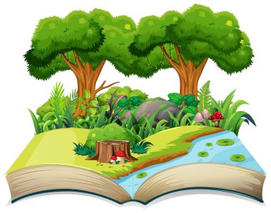 Doğa manzara çizim ile açık kitap