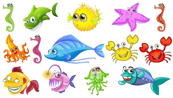 Dibujos Animados Animales Marinos Colección Ilustración — Vector de stock