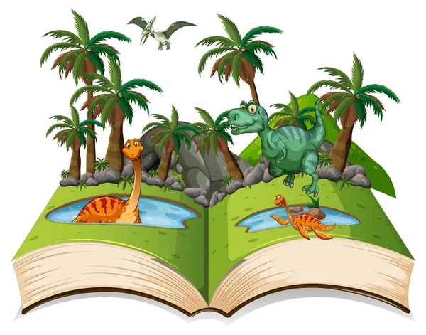 Buch Über Dinosaurier Wald Illustration — Stockvektor