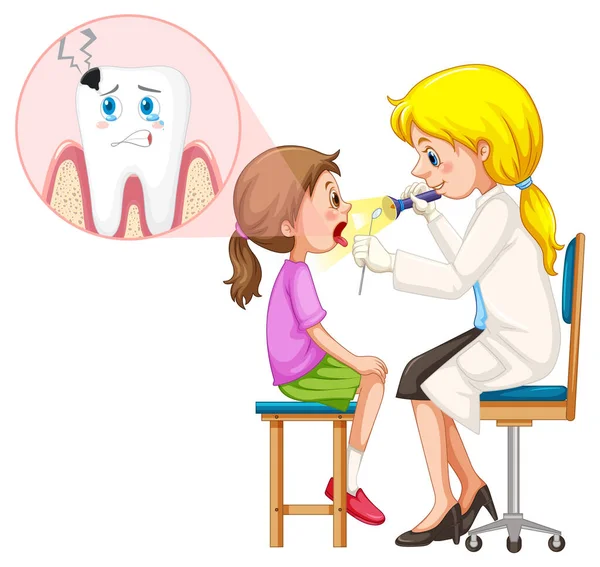 Mujer Dentista Examinando Los Dientes Del Paciente Ilustración Fondo Blanco — Archivo Imágenes Vectoriales