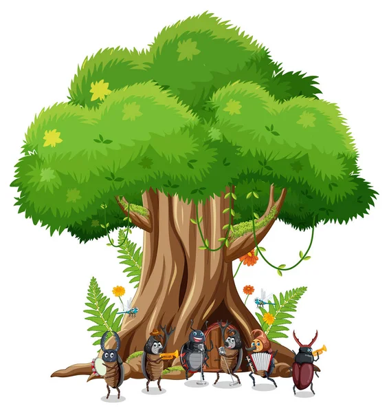 Szczęśliwy Owad Kreskówka Drzewo Bajki Dom Ilustracja — Wektor stockowy