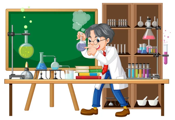 Personagem Desenho Animado Cientista Com Objetos Laboratório Ciência Ilustração —  Vetores de Stock