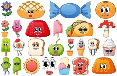 Beyaz arkaplanda klasik yemek karikatürü olan yüz ifadesi.